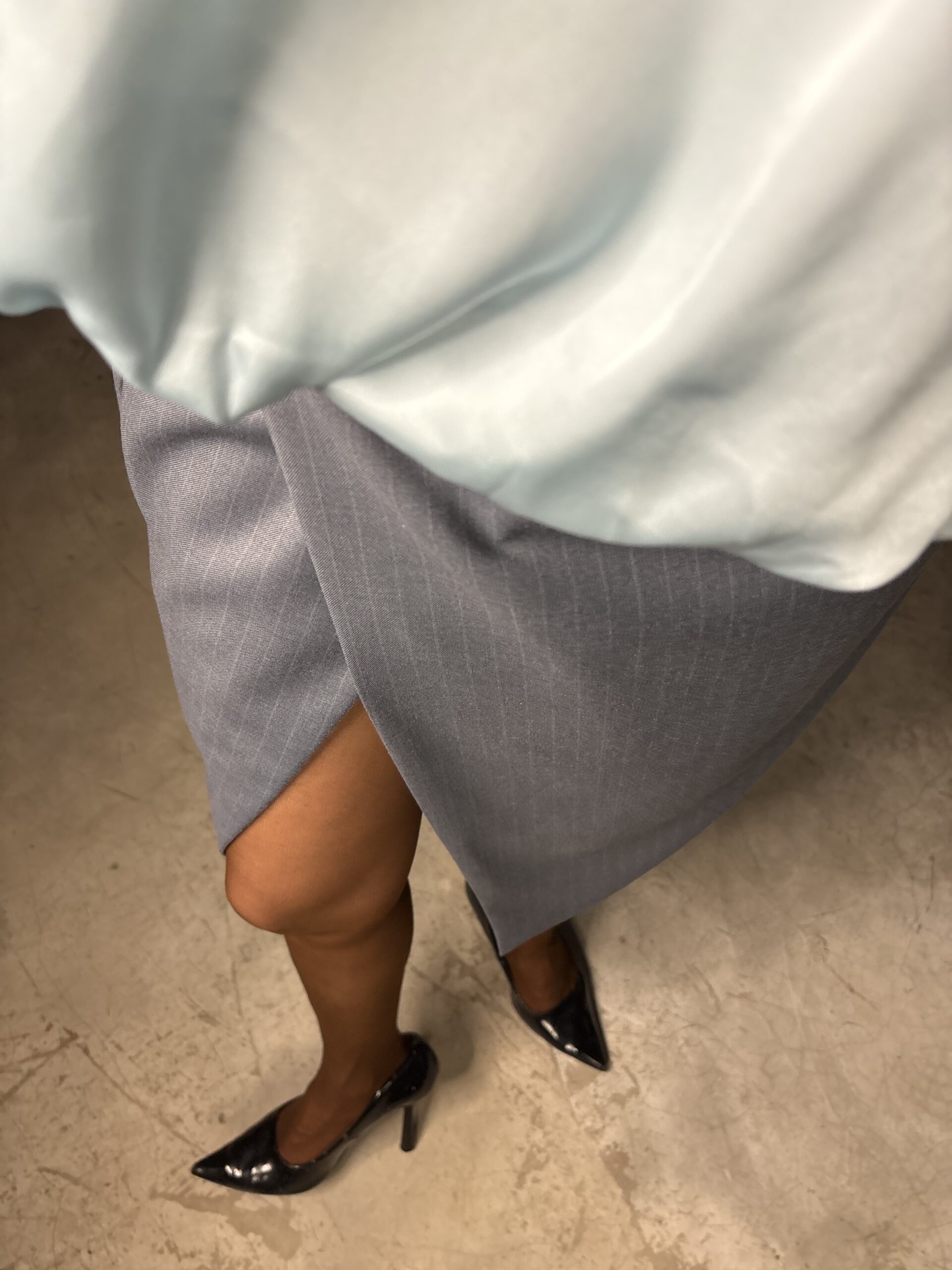 Warm Grey Wrap Pinstripe Skirt